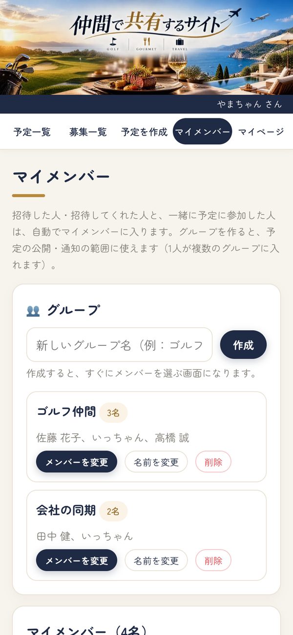 グループの一覧
